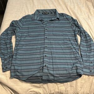 Travis Mathew Blue Striped Casual Button Down Shirt